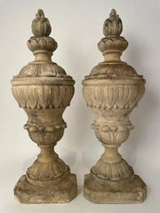 Pair 19th Century Neoclassical Style Italian Plaster Urns with Flame Finials