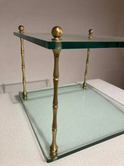 Pair of Italian Mid Century Modern Faux Bamboo Glass and Brass Side Tables
