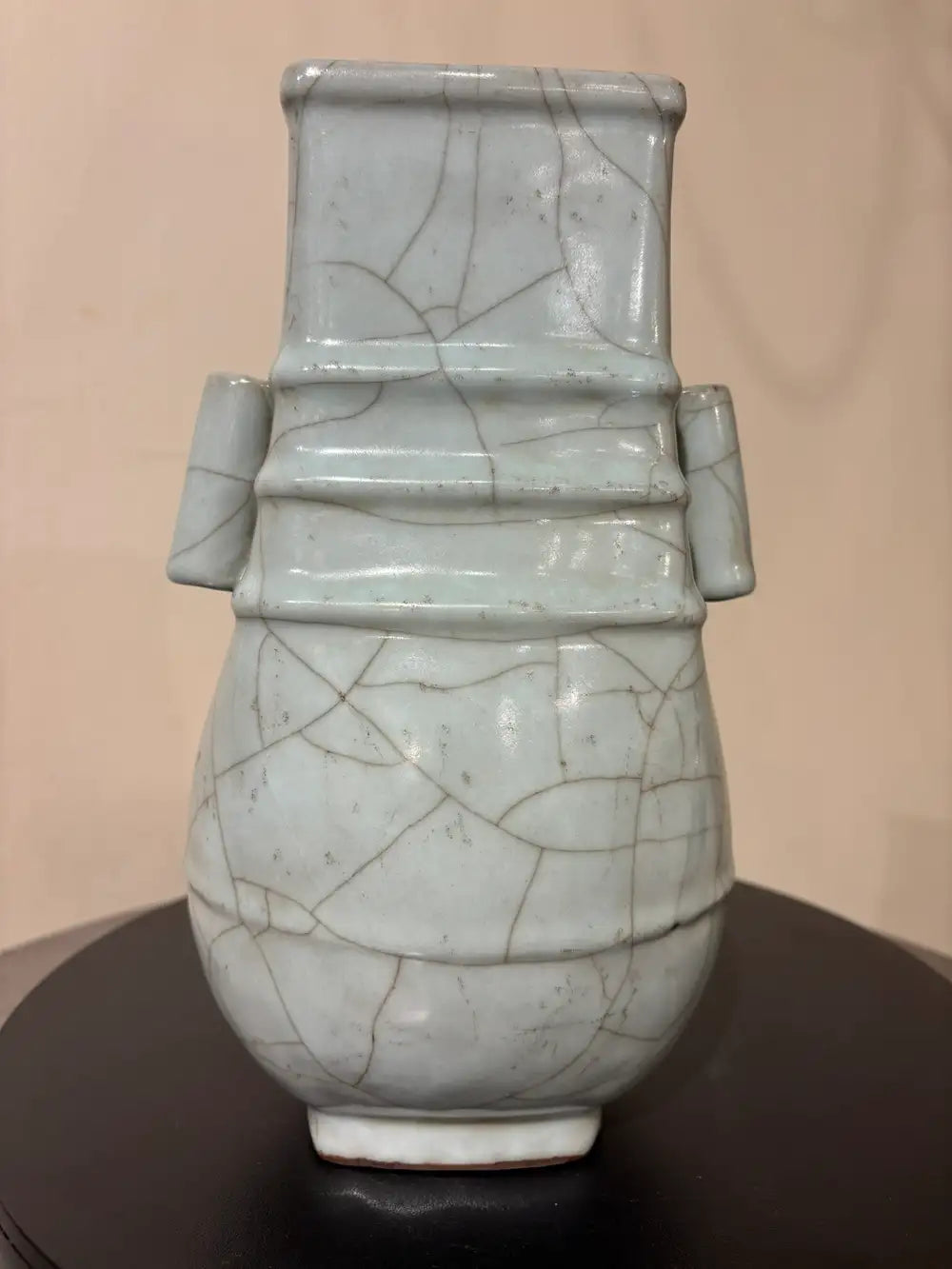 19th Chinese Hu Shaped Celadon Porcelain Vase with Crackle Glaze