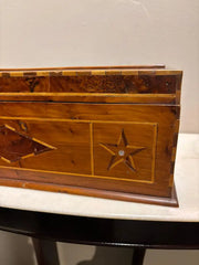 19th Century Burl Wood Box With Fruit Wood and Mother of Pearl Inlay