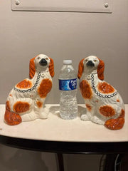 Pair of Antique English Staffordshire Glazed Ceramic Spaniels