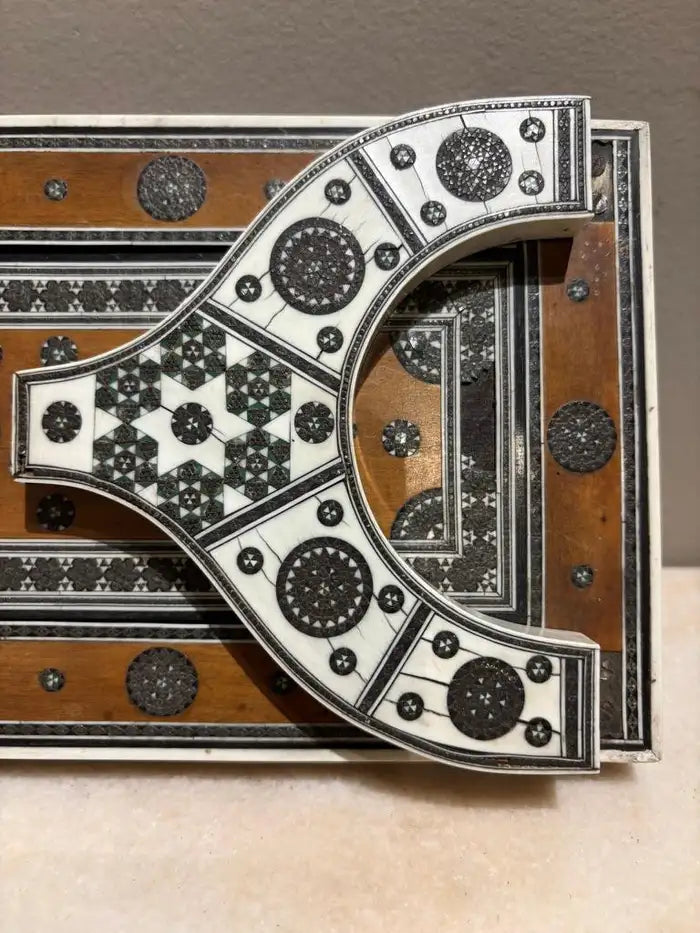 Anglo Indian Rosewood Folding Book Stand of Bone & Metal with Ebony Inlay