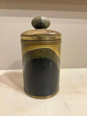 Italian Agate Hard Stone Round Box with Lid and Brass Mounts