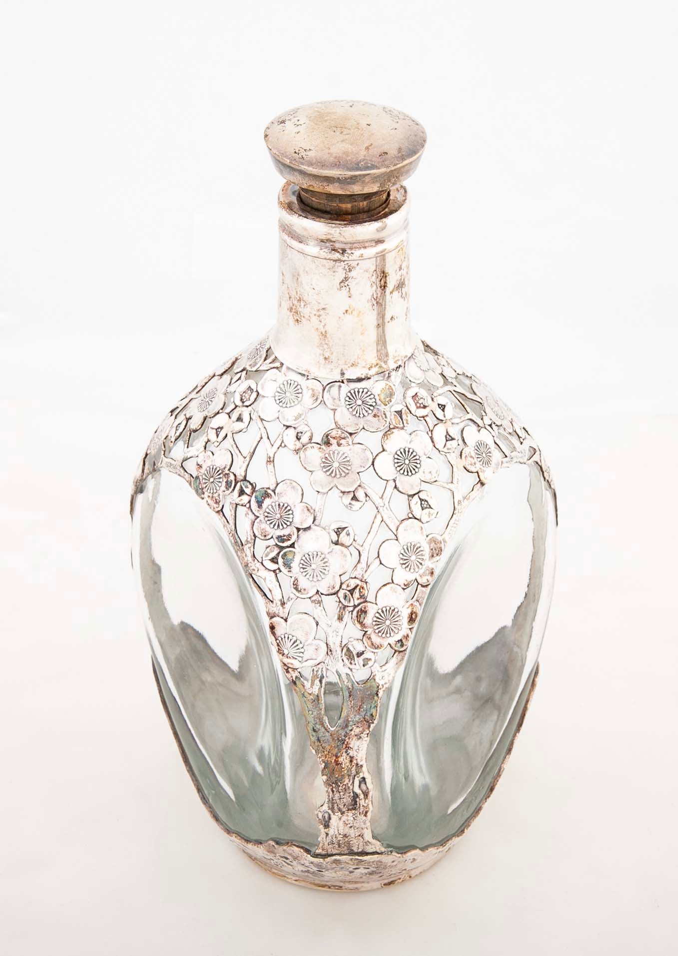 Two Asian Sterling Silver Wine Bottles