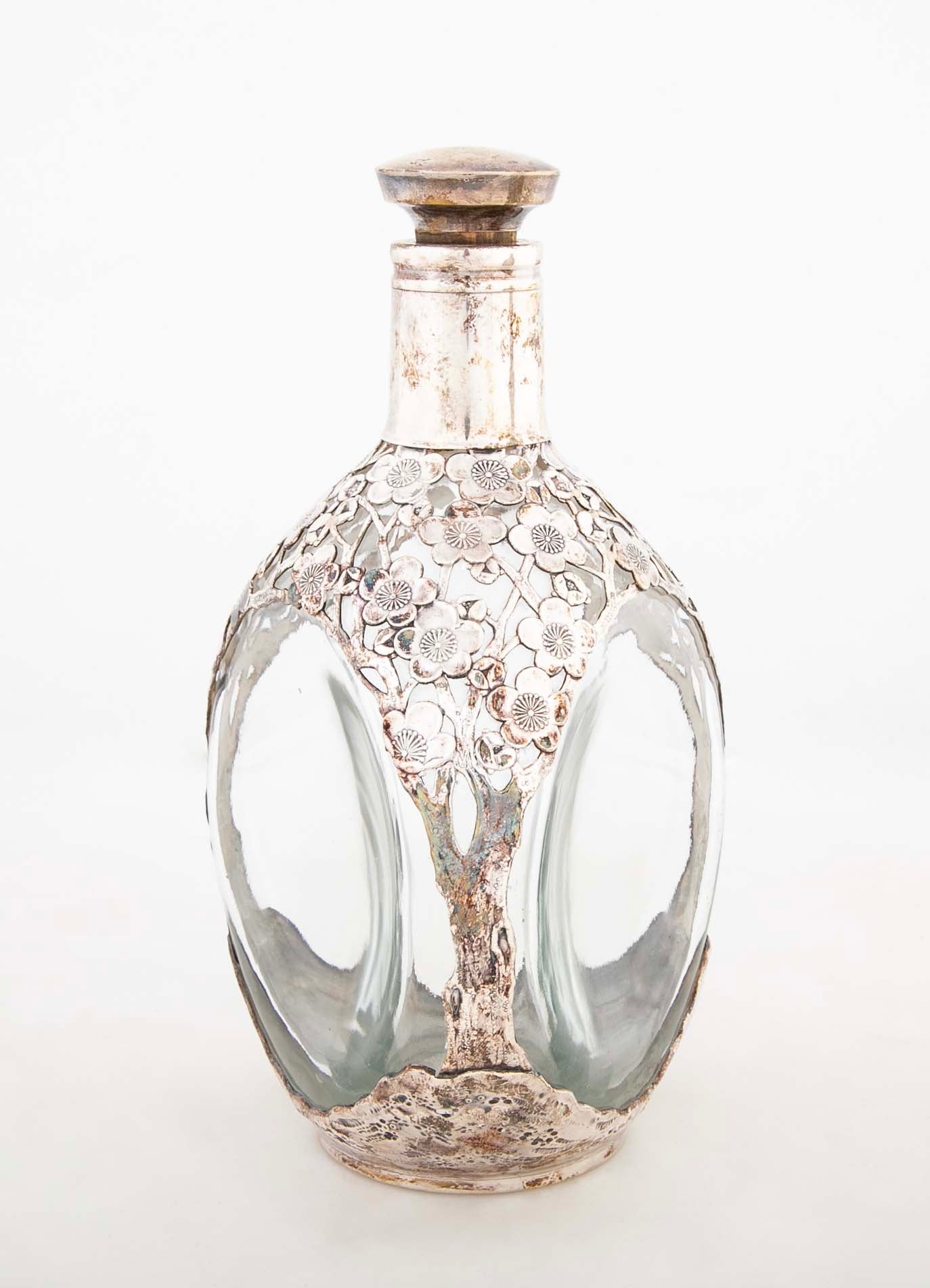 Two Asian Sterling Silver Wine Bottles