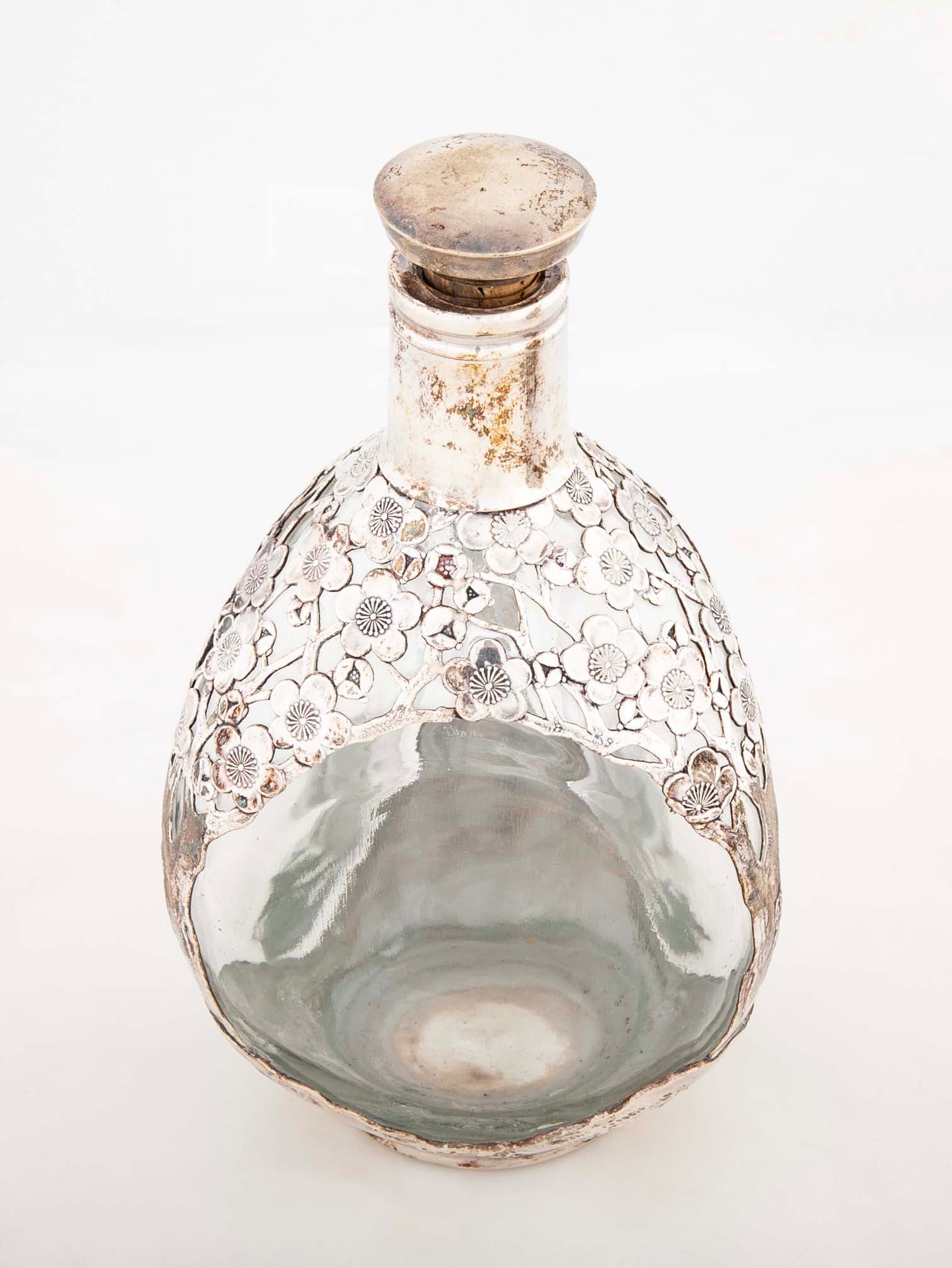 Two Asian Sterling Silver Wine Bottles