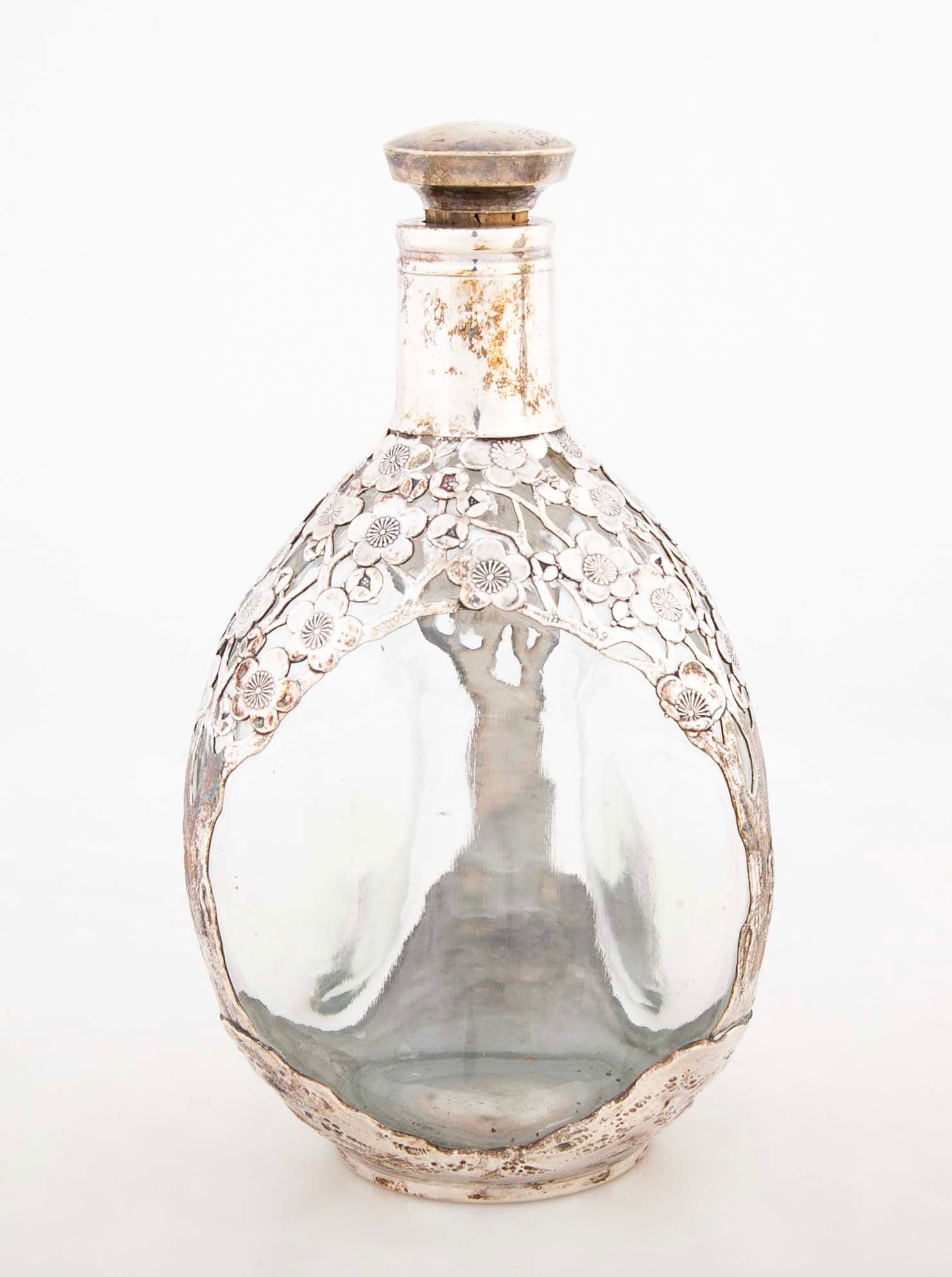 Two Asian Sterling Silver Wine Bottles