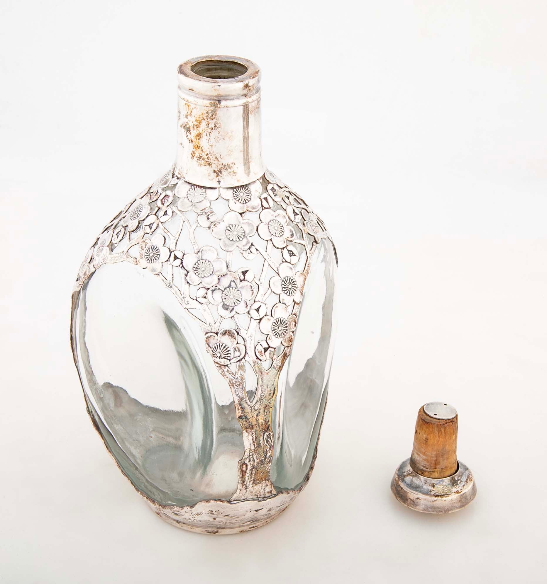 Two Asian Sterling Silver Wine Bottles