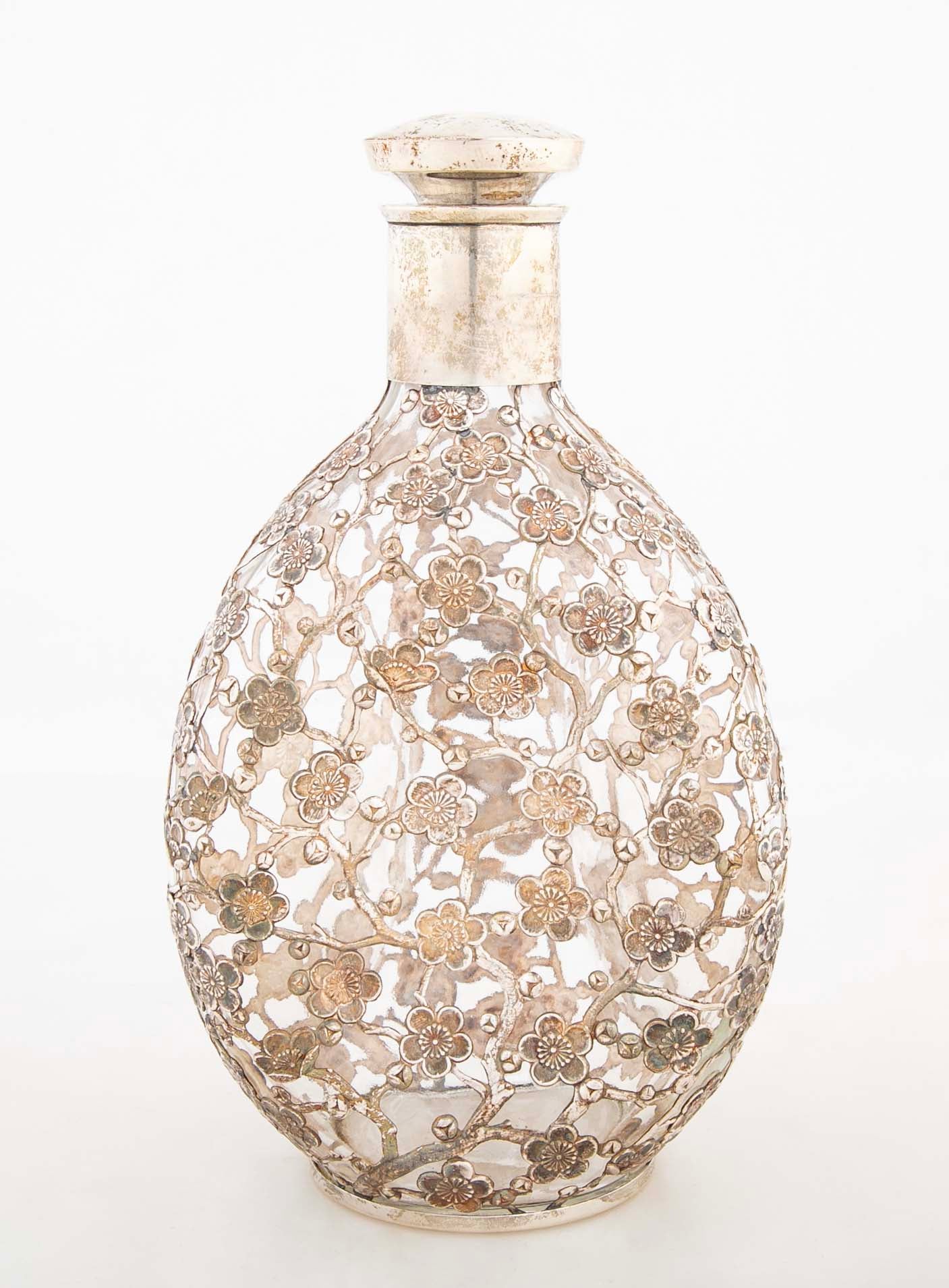 Two Asian Sterling Silver Wine Bottles