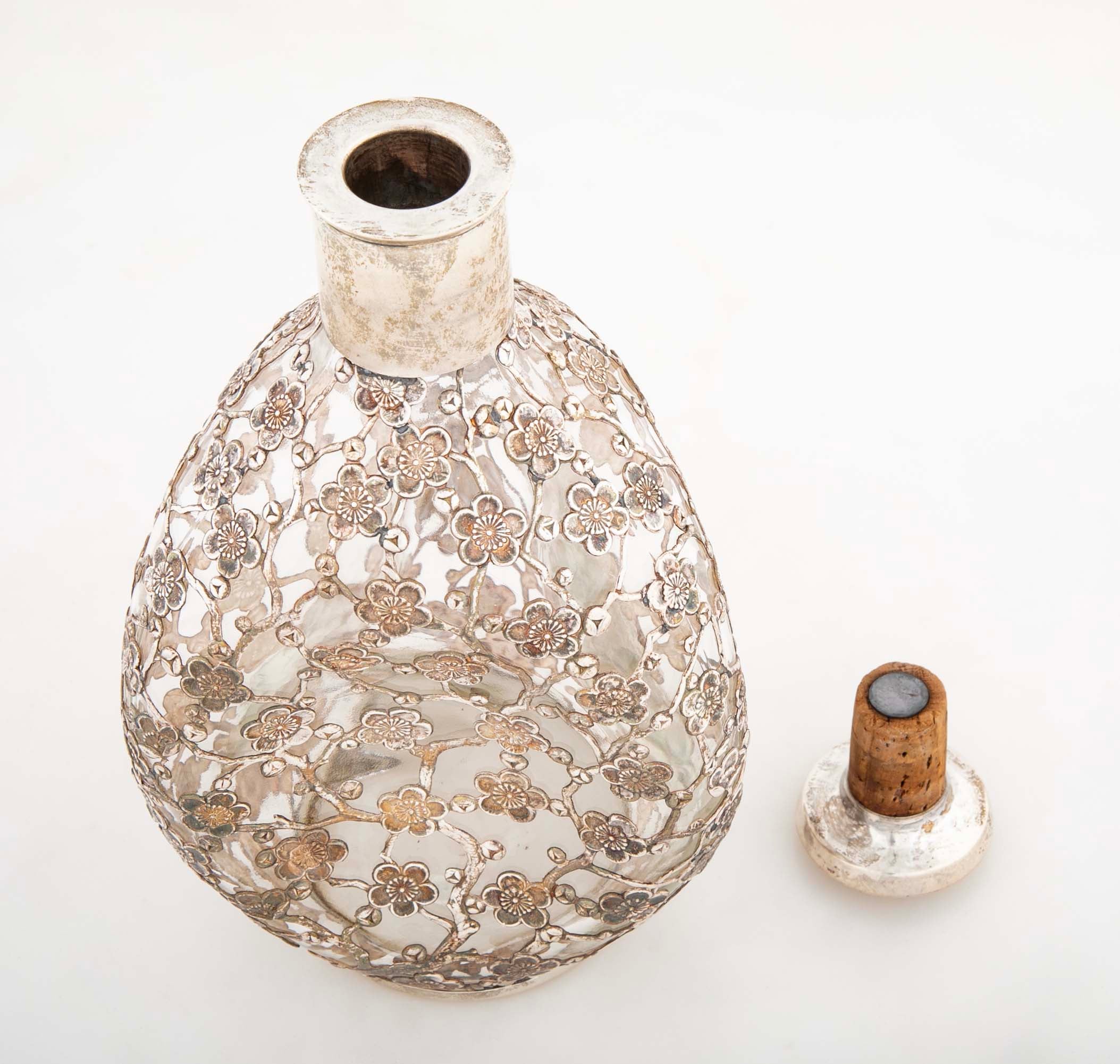 Two Asian Sterling Silver Wine Bottles