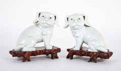 Pair of 19th Century Chinese Blanc de Chine Pekingese Porcelain Dogs