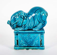 Pair of Rare Chinese 19th Century Blue Glazed Porcelain Elephants