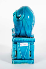 Pair of Rare Chinese 19th Century Blue Glazed Porcelain Elephants