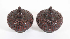 Pair Of Lacquer Jars With Black And Red Lid