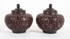 Pair Of Lacquer Jars With Black And Red Lid