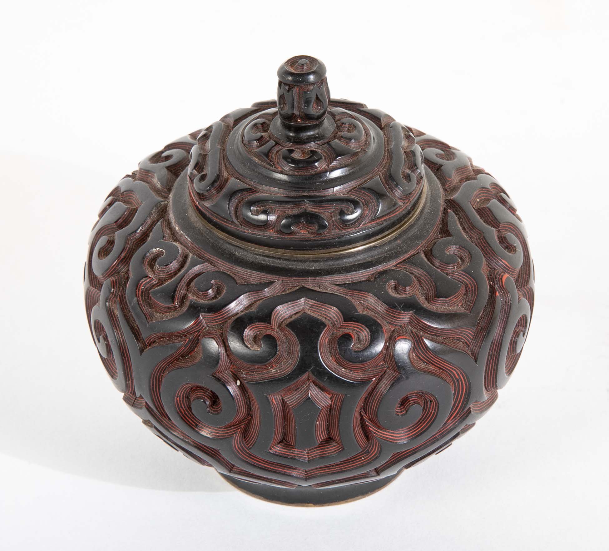 Pair Of Lacquer Jars With Black And Red Lid