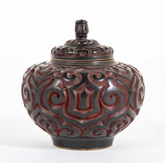 Pair Of Lacquer Jars With Black And Red Lid