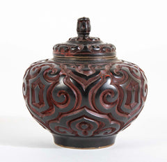 Pair Of Lacquer Jars With Black And Red Lid