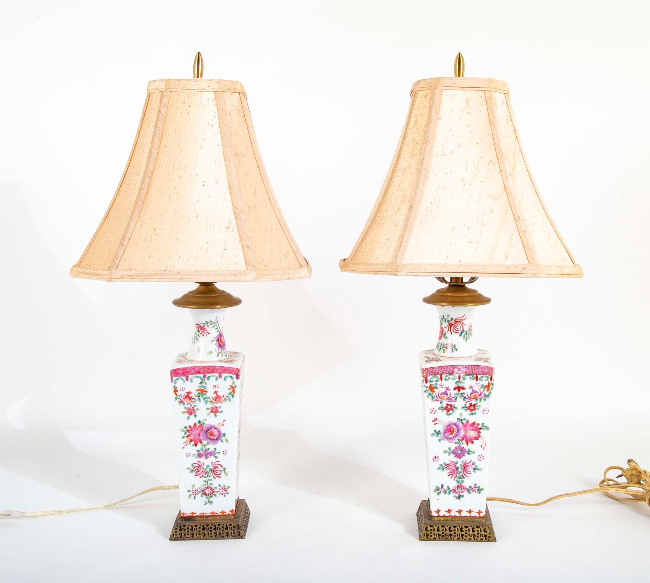 Pair Of Famille Rose Porcelain Lamps