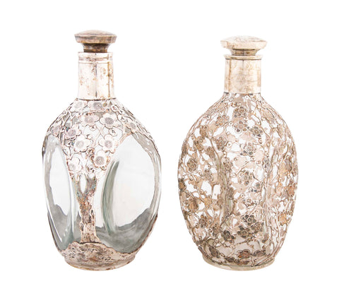 Two Asian Sterling Silver Wine Bottles