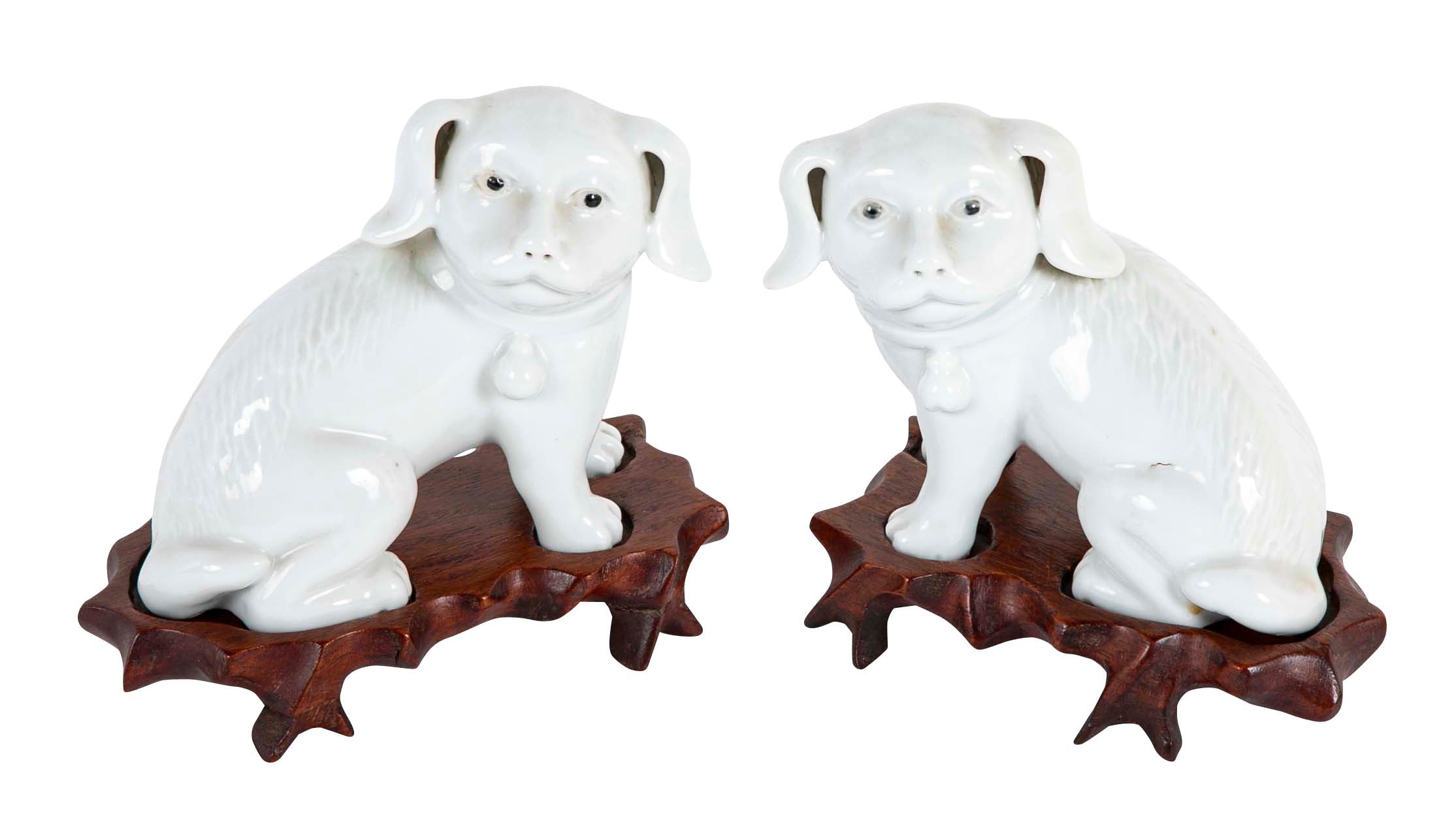 Pair of 19th Century Chinese Blanc de Chine Pekingese Porcelain Dogs