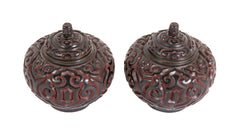 Pair Of Lacquer Jars With Black And Red Lid