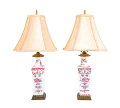 Pair Of Famille Rose Porcelain Lamps