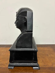 Ancient Egyptian Style Bust of a Pharaoh on Black Lacquer Base