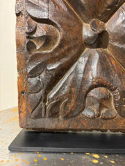 17th Century Spanish Carved Walnut Door Panel on Baroque, Hand-Carved, Steel Base