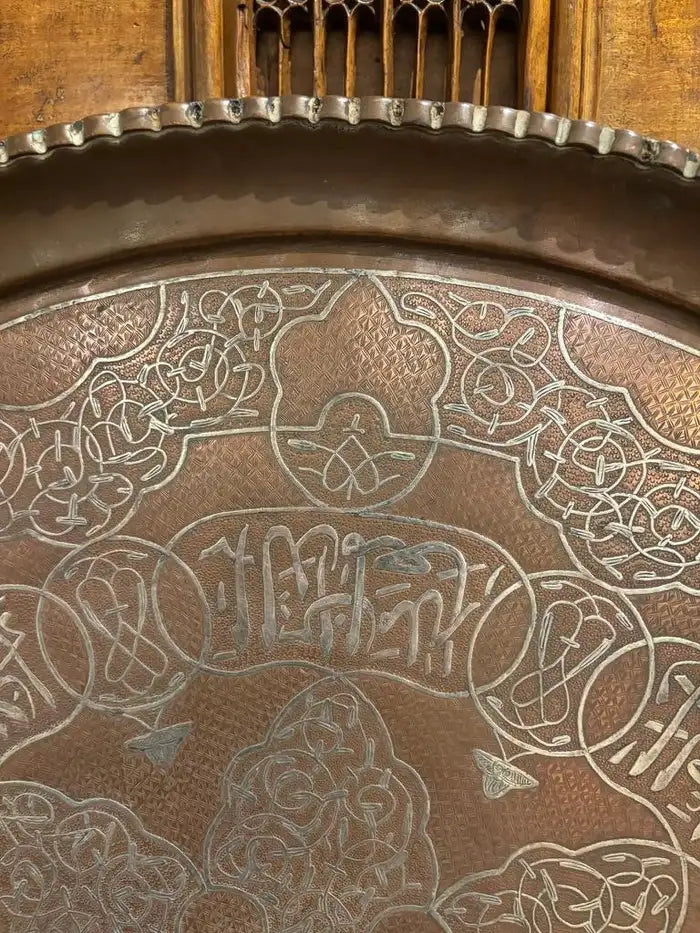 Moroccan Copper Charger Tray wih Silver Inlay, Circa 1900