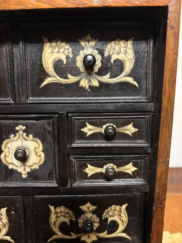 17th Century Dutch Baroque Rosewood Chest with Etched Bone Inlay