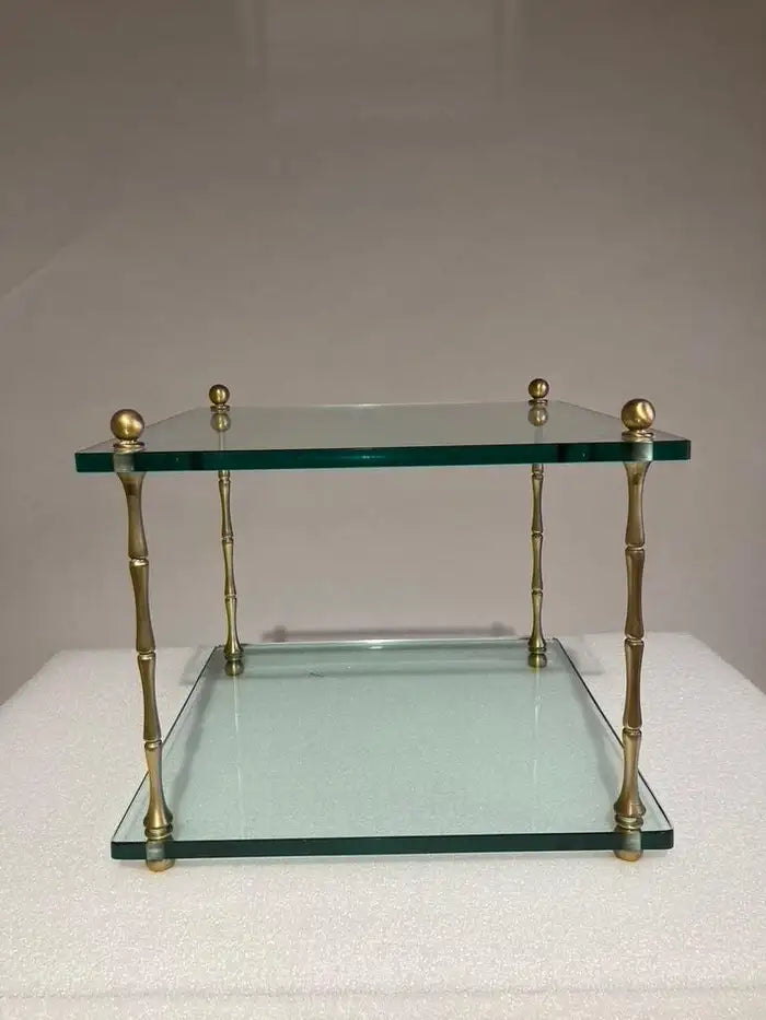 PairItalian Mid Century Modern Faux Bamboo Glass and Brass Side Tables