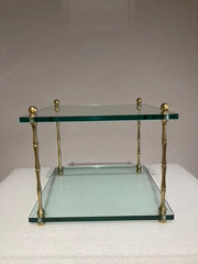 Pair of Italian Mid Century Modern Faux Bamboo Glass and Brass Side Tables