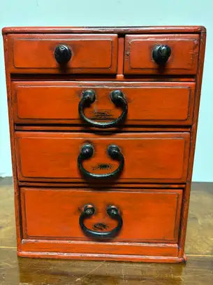 Southeast Asian Small Red Painted Apothecary Chest