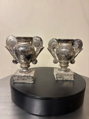 Pair 18th Italian Century Carved Silver Gilt Two Handled Urns