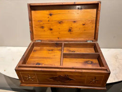 19th Century Burl Wood Box With Fruit Wood and Mother of Pearl Inlay