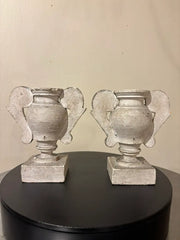 Pair 18th Italian Century Carved Silver Gilt Two Handled Urns