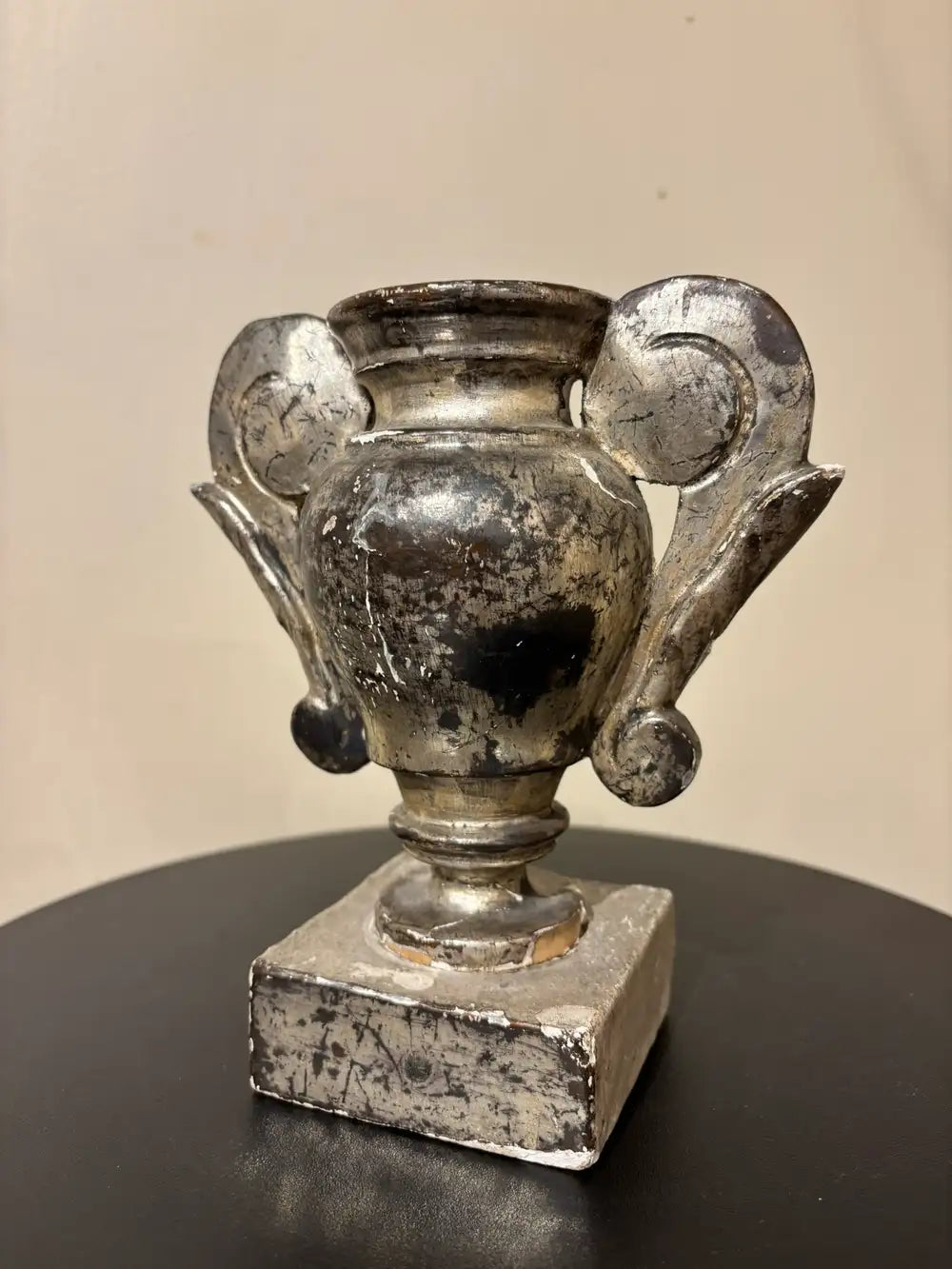 Pair 18th Italian Century Carved Silver Gilt Two Handled Urns