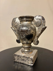 Pair 18th Italian Century Carved Silver Gilt Two Handled Urns