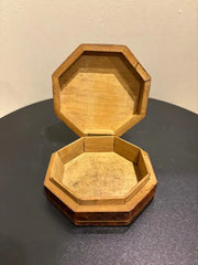 Italian Renaissance Style Octagonal Burl Wood Box With Fruit Wood Inlay