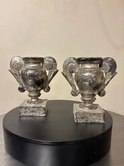 Pair 18th Italian Century Carved Silver Gilt Two Handled Urns