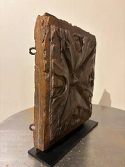 17th Century Spanish Carved Walnut Door Panel on Baroque, Hand-Carved, Steel Base