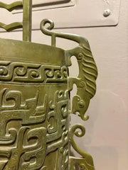 Chinese Archaistic Bronze Ritual Bell, Zhou Dynasty Style having Great Verdigris Patina