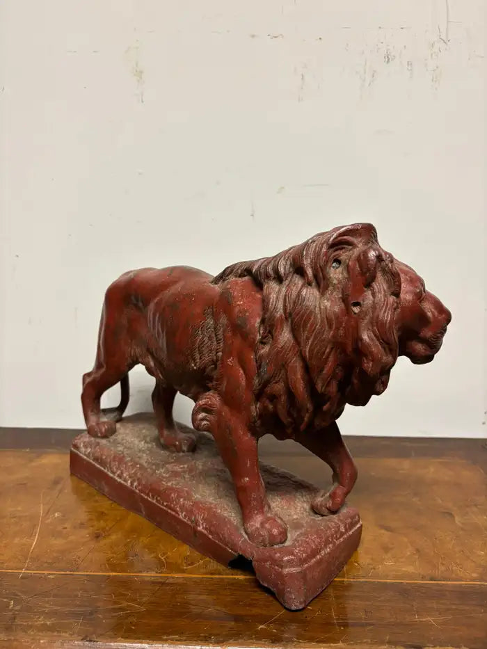 19th Century French Red Painted Zinc Striding Lion