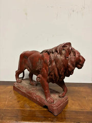 19th Century French Red Painted Zinc Striding Lion