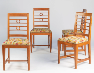 Set of Four French Maple Chairs With Striking Needlepoint Upholstery