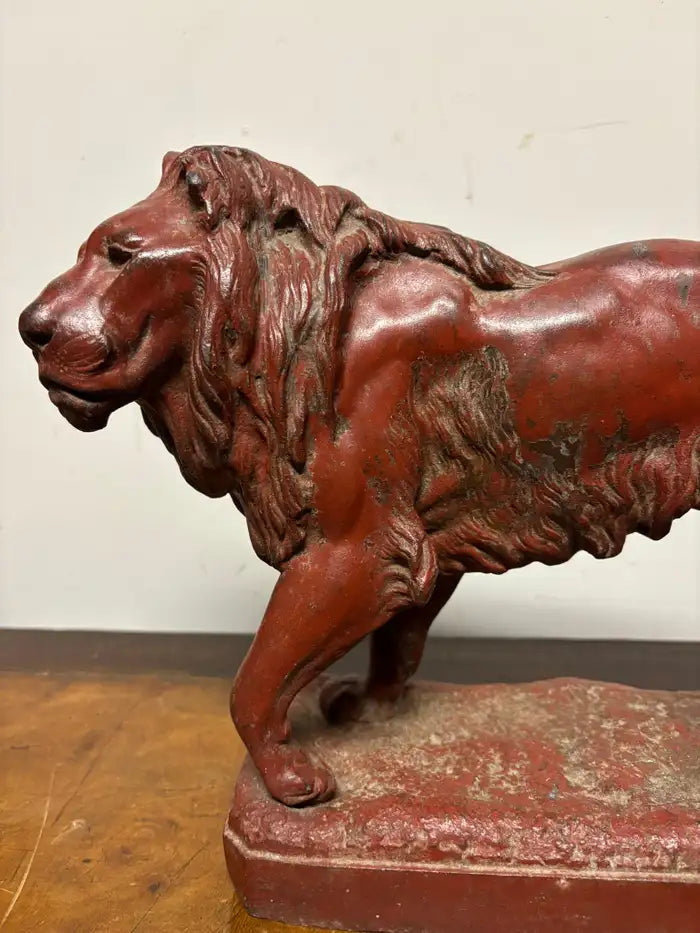 19th Century French Red Painted Zinc Striding Lion