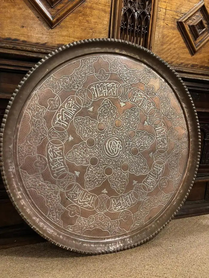 Moroccan Copper Charger Tray wih Silver Inlay, Circa 1900