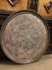 Moroccan Copper Charger Tray wih Silver Inlay, Circa 1900