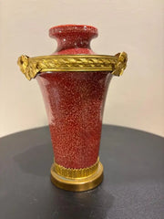 French Louis XVI Style Porcelain Vase Faux Porphyry Glaze Gilt Bronze Mounts